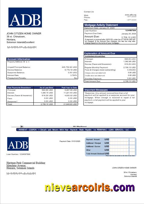 Solomon Islands ADB bank mortgage statement